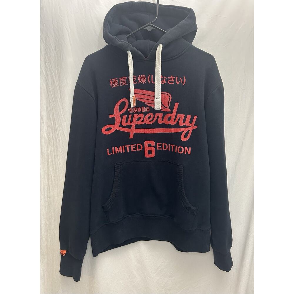Superdry Black Graphic Hoodie Mens Large Streetwear